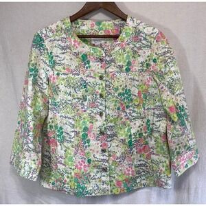 Christopher Banks Floral Cropped Jacket Womens Large Cottagecore Spring